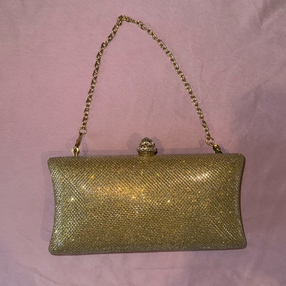 Gold Evening Clutch Purse with Rhinestone Knob - Picture 1 of 9
